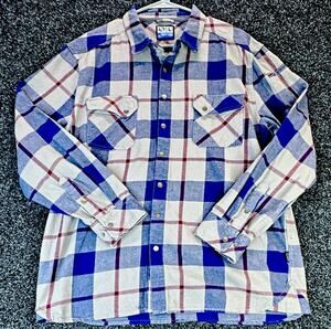 LAPG Men's L Blue/White/Red Cotton Flannel Plaid L/S Point Collar Button-Up